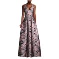 thumbnail image 3 of Aidan Mattox V-Neck Sleeveless Box Pleat Zipper Back Embroidered Jacquard Dress-PINK GREEN MULTI / 0, 3 of 4