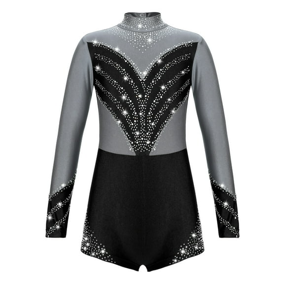 iiniim Leotards for Girls Gymnastics Children Long Sleeve Zipper Back Biketard Unitard Jumpsuit 6-16 Silver Grey 14