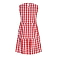 thumbnail image 4 of Sakmal Cotton Line Sundresses for Women Midi Ruffle Red Dress Crew Neck Sleeveless Plaid Dresses, 4 of 7