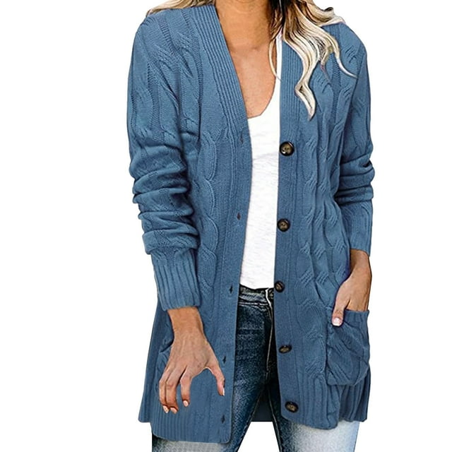 Manteau d'Automne pour Femmes Manteau Extérieur Col Rond Veste Chaude Couleur Unie Tricoté Mi-Longueur Mode