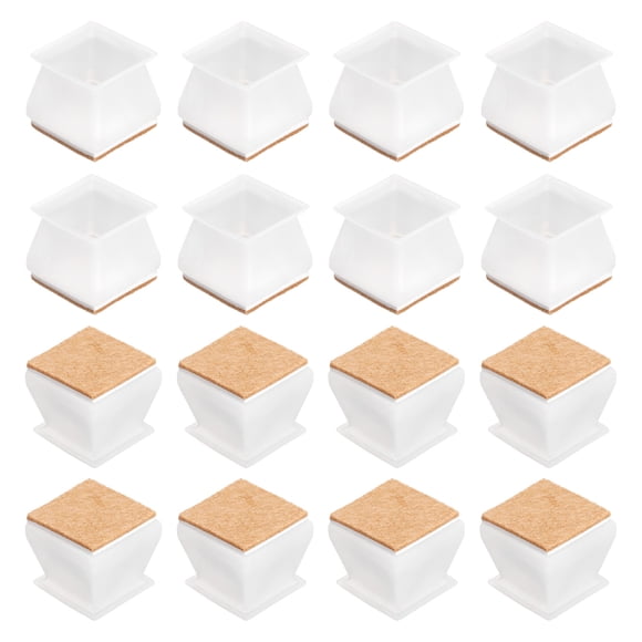 Protectores de patas de silla, paquete de 16, tapas de patas de silla cuadradas de silicona y fieltro de 28mm(1.1") (Blanco)