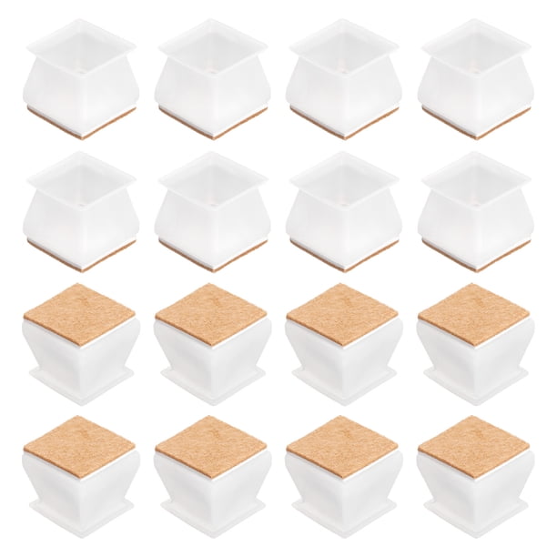 Protectores de patas de silla, paquete de 16, tapas de patas de silla cuadradas de silicona y fieltro de 28mm(1.1") (Blanco)