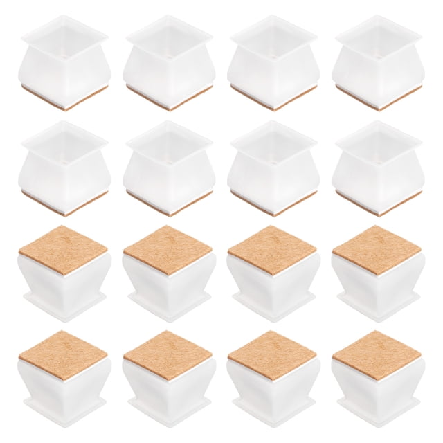 Protectores de patas de silla, paquete de 16, tapas de patas de silla cuadradas de silicona y fieltro de 28mm(1.1") (Blanco)