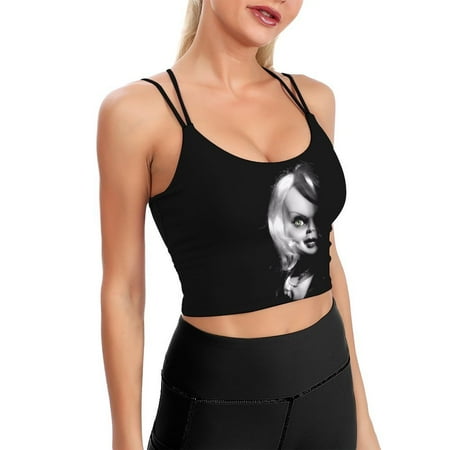 Bride Of Chucky Movie Sports Bra For Women Padded Crop Top Camisole Yoga Tank Top Vest Workout Tops Racerback With Built In Bra Activewear Fitness Gym