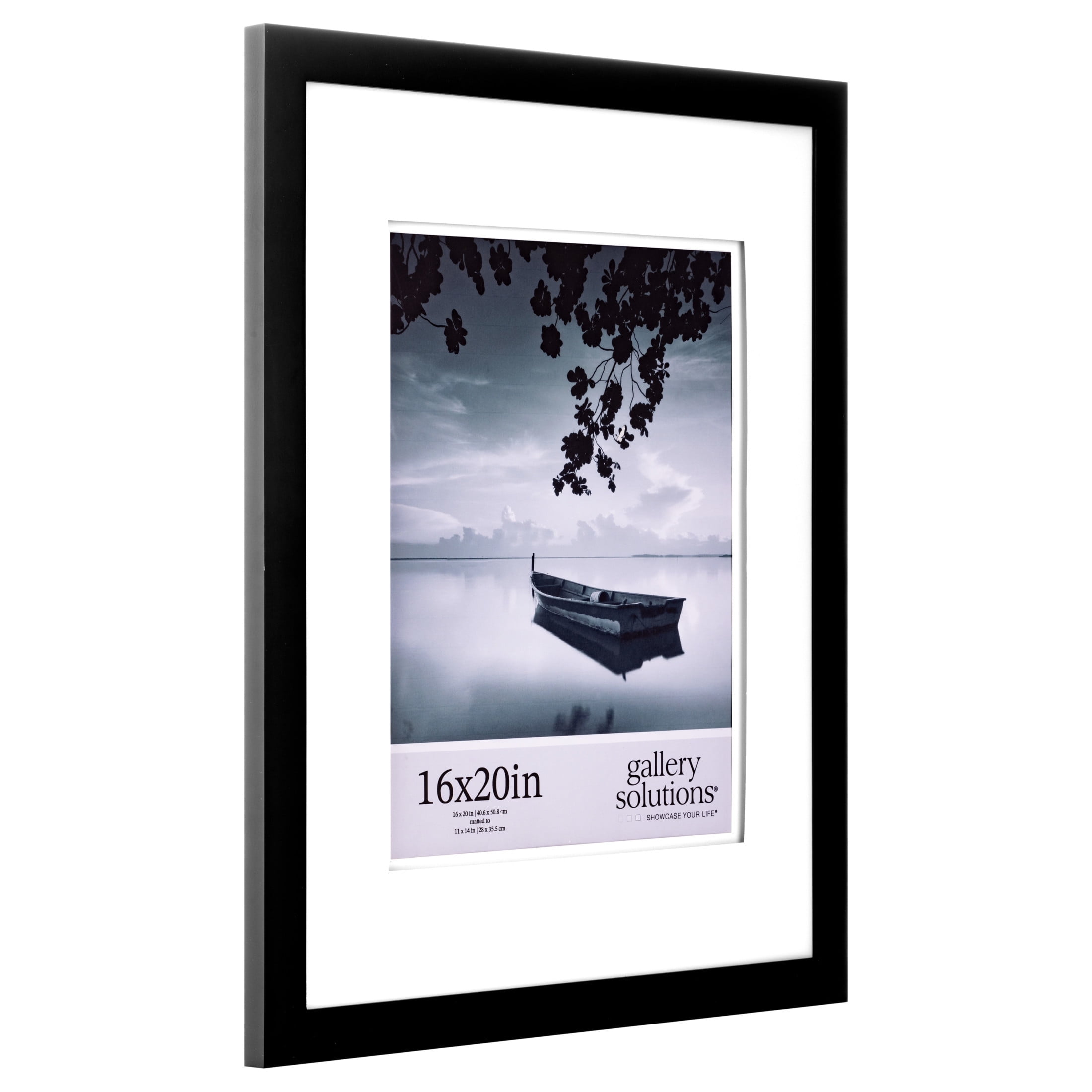 Gallery Solutions 16"x20" Black Wall Picture Frame - Matted for 11"x14" Photos - Solid Wood with Double White Mat - Versatile-Elegant for Home, Office Décor