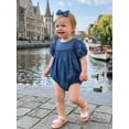 thumbnail image 4 of BemeyourBBs Newborn Baby Girls Summer Clothes Cute Western Cowgirl Outfits Infant Girl Denim Bubble Romper Puff Short Sleeve Round Neck Jeans Bodysuit and Headband Set, 4 of 9