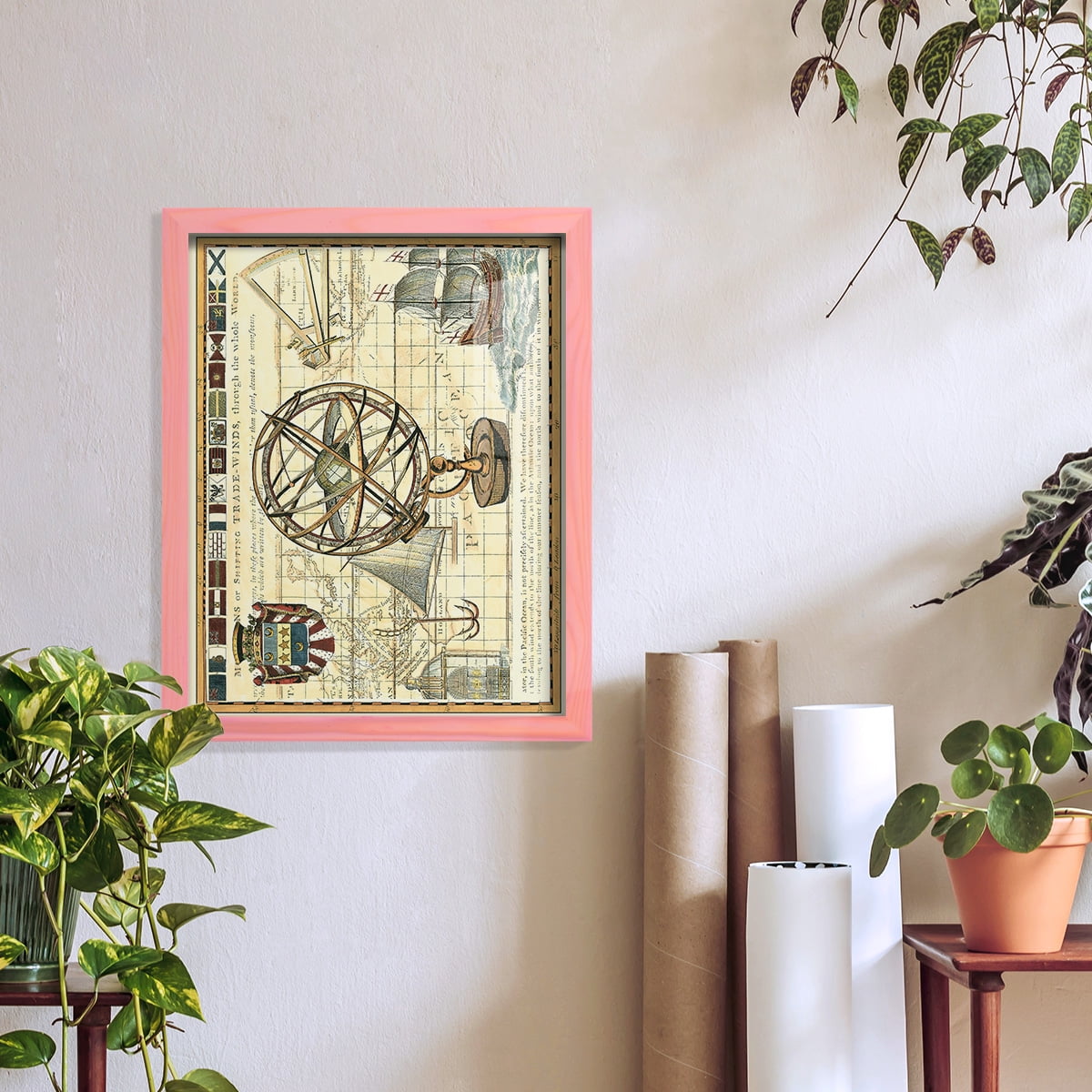 Nautical Map I -Framed Print w/glass-Sunset Pink