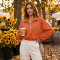 thumbnail image 3 of Womens Cropped Sweatshirt, Quarter Zip Pullover with Stand Collar, Drawstring Hem, Oversized Long Sleeve Tops for Fall Winter XL, 3 of 5