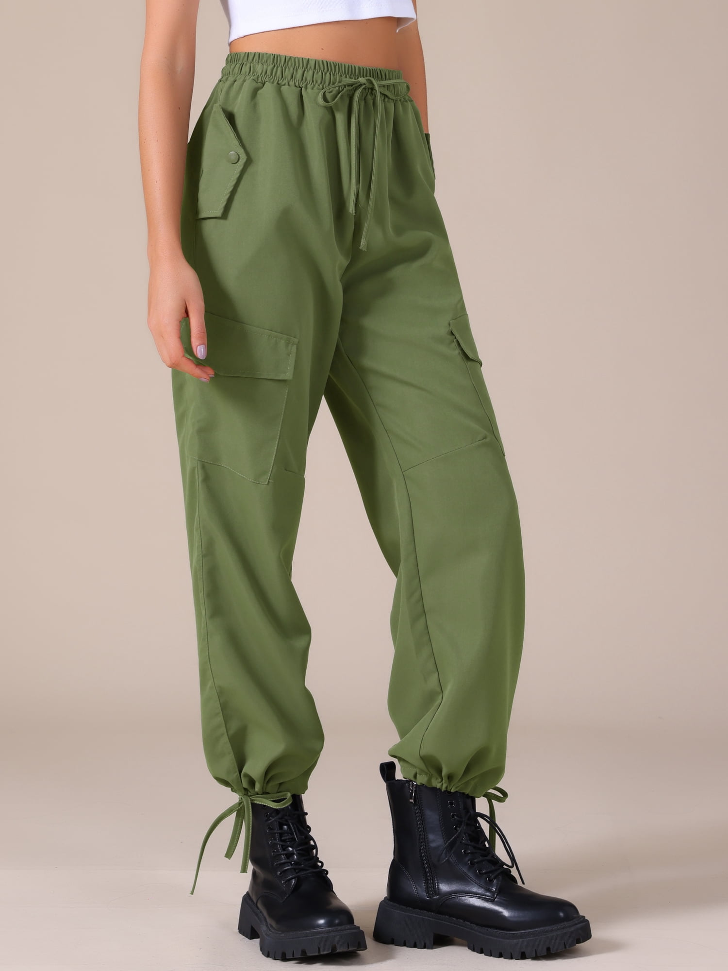 DARING DIVA Women's Cargo Pants with Pockets Casual Trousers X-Large Green