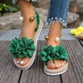 thumbnail image 4 of CQONEPT Bohemian Sandals For Women Flower Sandals Ankle Strap Open Toe Wide Width Arch Support Sandals Dressy Flat Beach Casual Shoes Green 36, 4 of 6