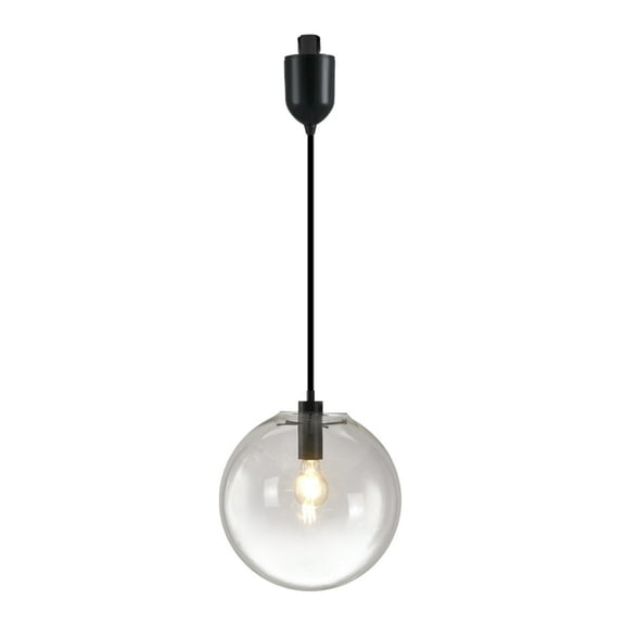 Kiven J-Type Track Lighting Light fixture, Modern Juno Track Pendant Light with Built-in Cable Wrapper and Glass Lampshade, Adjustable Length for Bedroom Kitchen Shop,Black Finish,1-Light