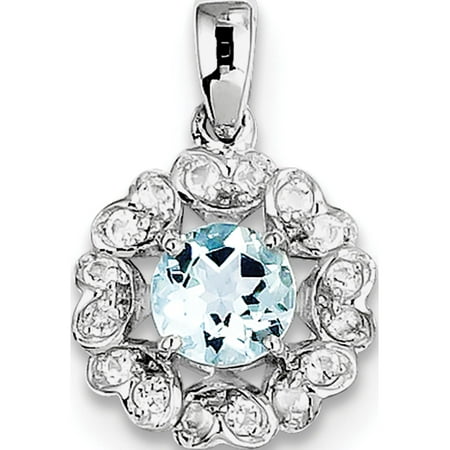 Aquamarine Jewelry - Leslies Fine Jewelry Designer 925 Sterling Silver Rhodium Plated White Topaz Aquamarine (13x15mm) Pendant Gift Box Included