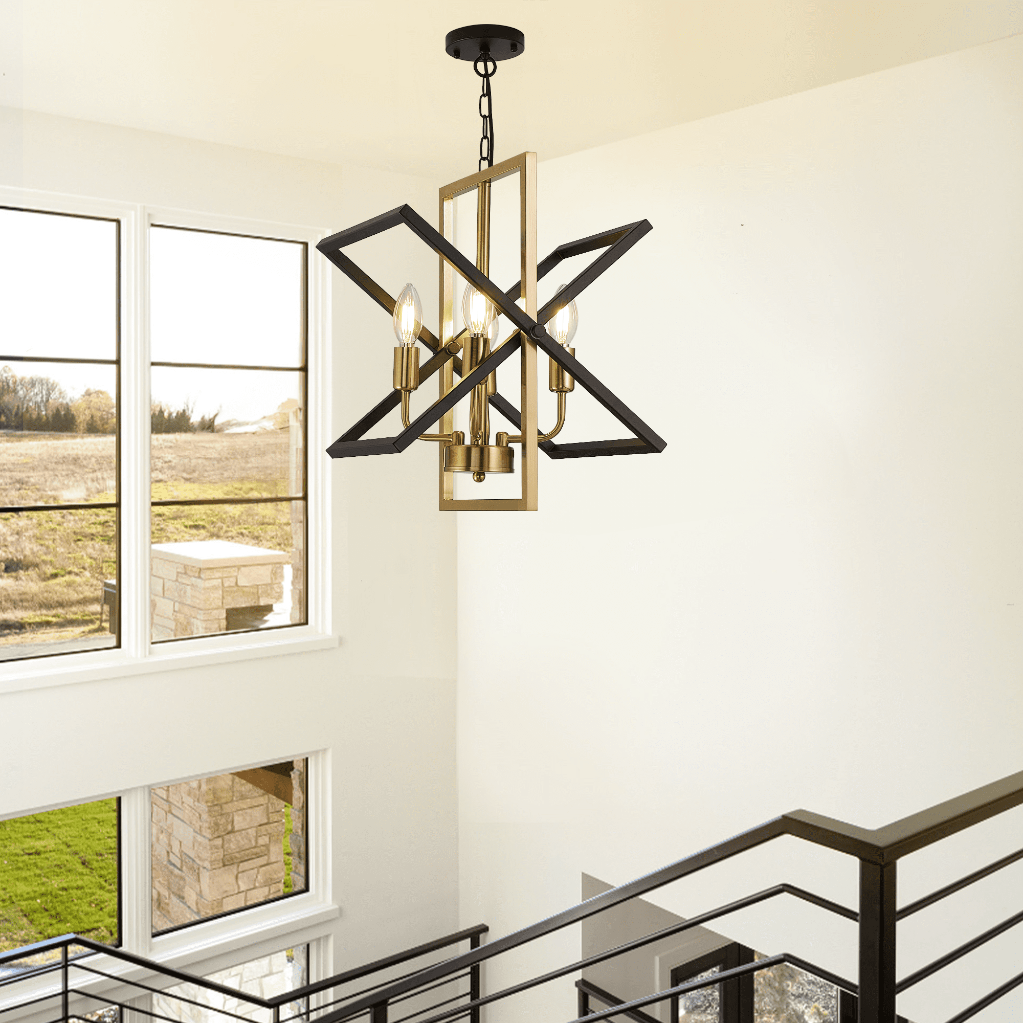 LovingAHome 4-Light Farmhouse Dining Room Light Fixture Candle Style Geometric Metal Pendant Light