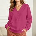 thumbnail image 5 of Drses Women's Oversized V Neck Button Sweatshirt, Collared No-Hood Long Sleeve Solid Stripe Fleece Pullover Tops with Pocket for Gym Daily Casual Wear, 5 of 9