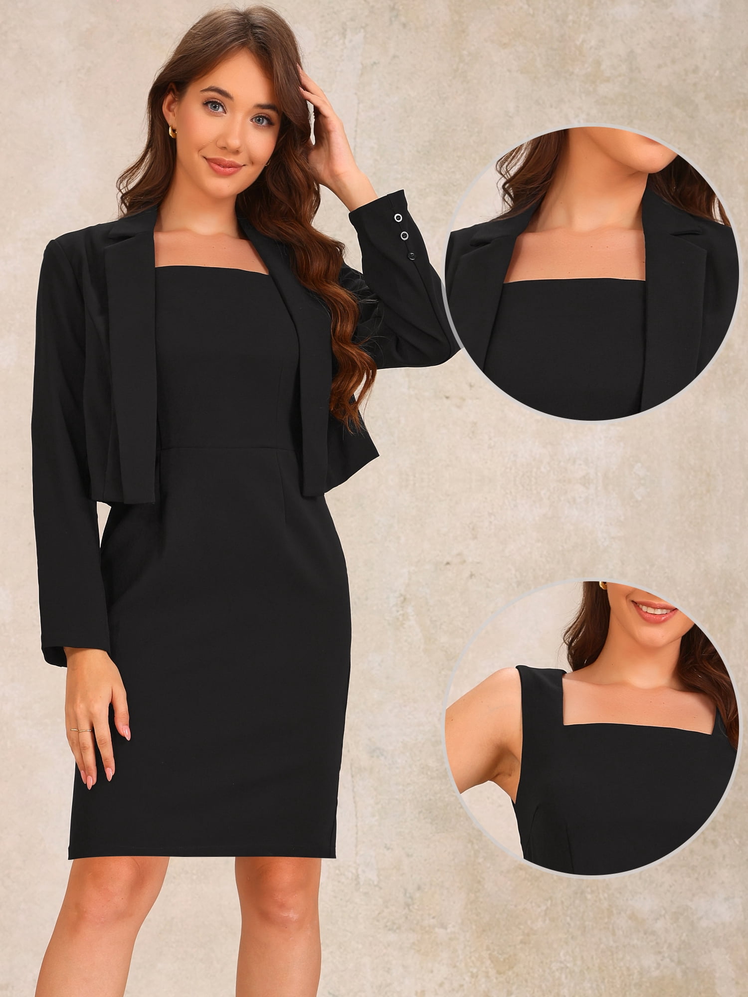 DARING DIVA 2Pcs Women's Long Sleeve Blazer Sleeveless Dress Suit Set XL Black
