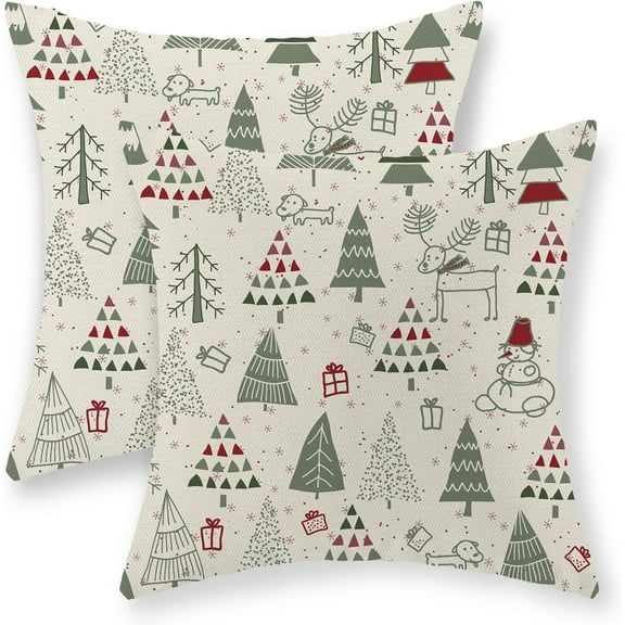 Christmas Pillow Covers 18x18 Set of 2, Cute Christmas Decor Linen Pillowcase Geometric Colorful Christmas Tree Throw Pillows Winter Holiday Farmhouse Decorations Cushion Covers for Couch Home Outdoor