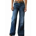 thumbnail image 2 of Wide Straight Leg Mid Rise Baggy Pocket Denim Jeans Without Belt Dark Blue L, 2 of 9