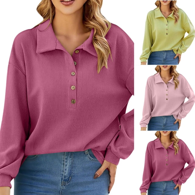 NJDVHB Hauts d'Hiver pour Femmes, Chandail en Molleton pour Femmes, Blouses Habillées pour Femmes, Hauts Réguliers à Manches Longues et Col Rabattu pour Dames, Vert, TG