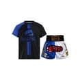 thumbnail image 2 of Hansber Kids Boys Boxer Costume Set Short Sleeve Active T-shirt with Boxing Shorts Set for Role Blue&White 12, 2 of 6