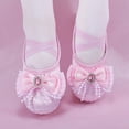 thumbnail image 2 of Abomasnow Girls Satin Heart Rhinestone Bow Crisscross Elastic Strap Split Sole Ballet Dance Shoes, 2 of 9