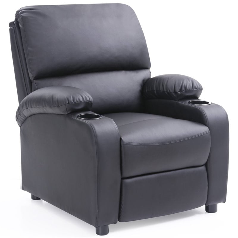 Pemberly Row Faux Leather Recliner With, Leather Reclining Chair With Cup Holders