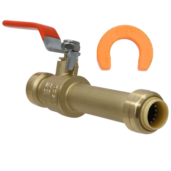 1 Pcs XFITTING Push Fit 1/2 Inch x 1/2 Inch Push Fit Slip Ball Valve with 1 Clip, 28-1-8=2W.1C