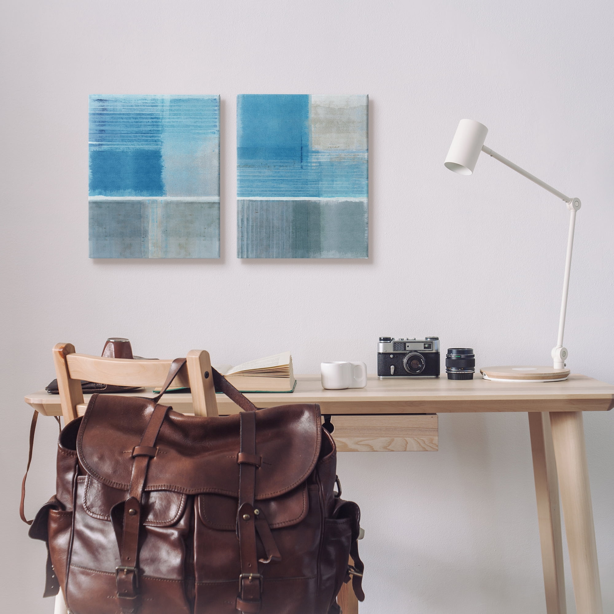 Stupell Industries Blue Rustic Abstraction Abstract Painting Gallery Wrapped Canvas Art Print Wall Art, 16 x 20, Set of 2