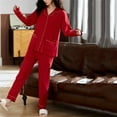 thumbnail image 4 of Womens 2 Piece Pajamas Long Sleeve Button Up Shirt and Pants Sets, Soft Sleepwear Pjs Set Wide Leg Bottom Suits (4X-Large, Red 02), 4 of 6