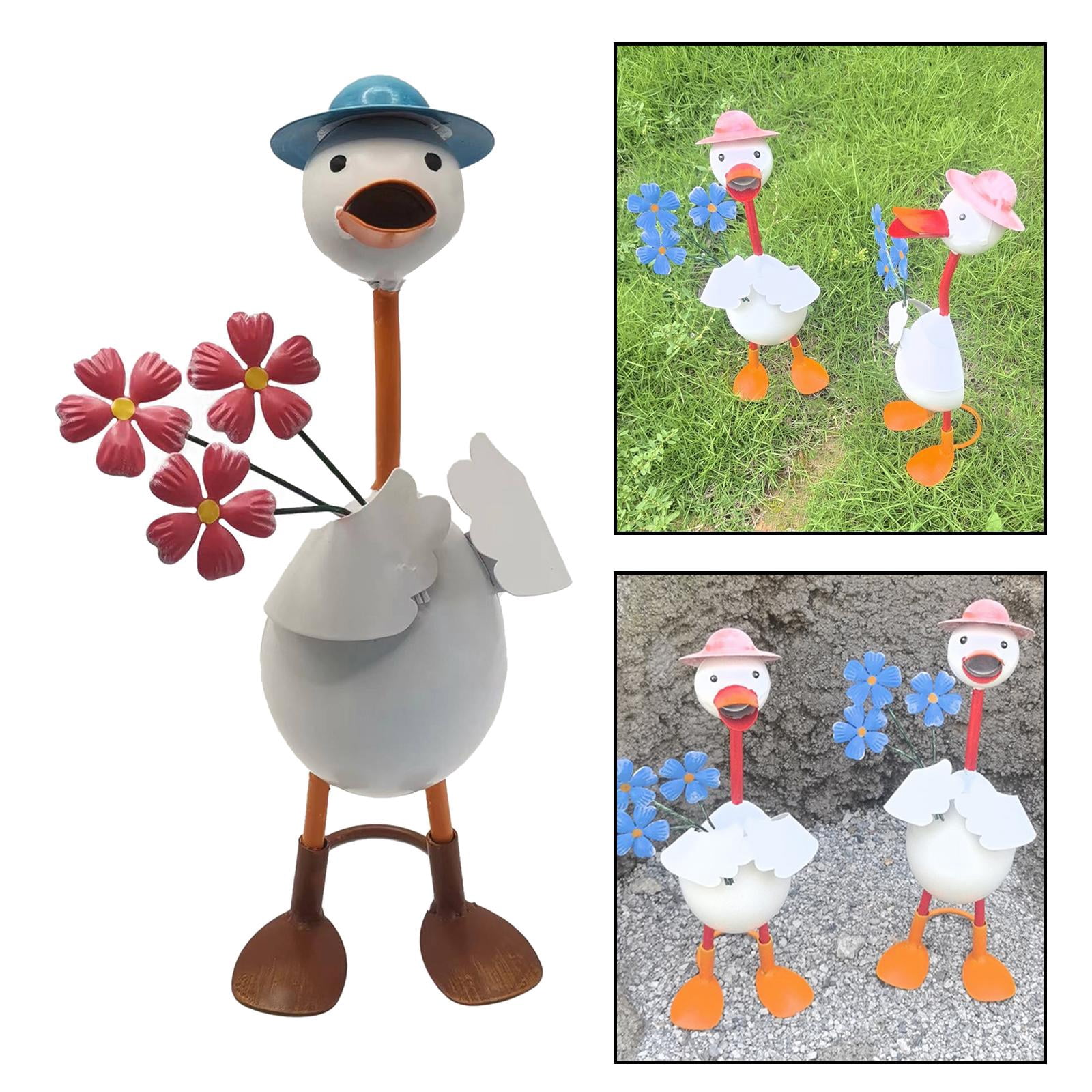 Baoblaze Duck Garden Statue Figurine Animal Garden Statue Ornament Funny Sculpture for Indoor ,Outdoor ,Fence ,Garden, Decor Red Flowers