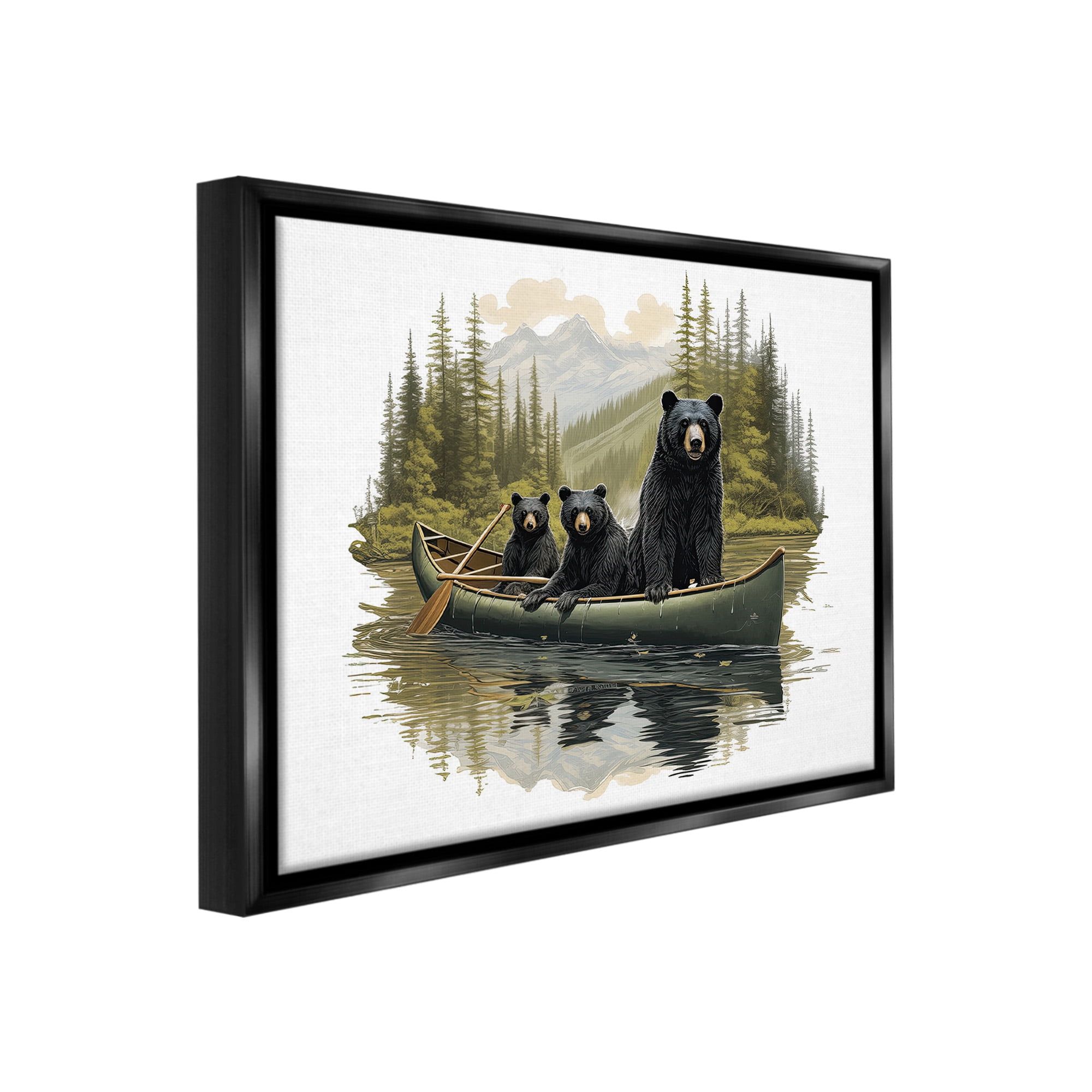 Stupell Industries Bears Canoeing on Lake Animals & Insects Painting Black Floater Framed Canvas Art Print Wall Art, 31 x 25