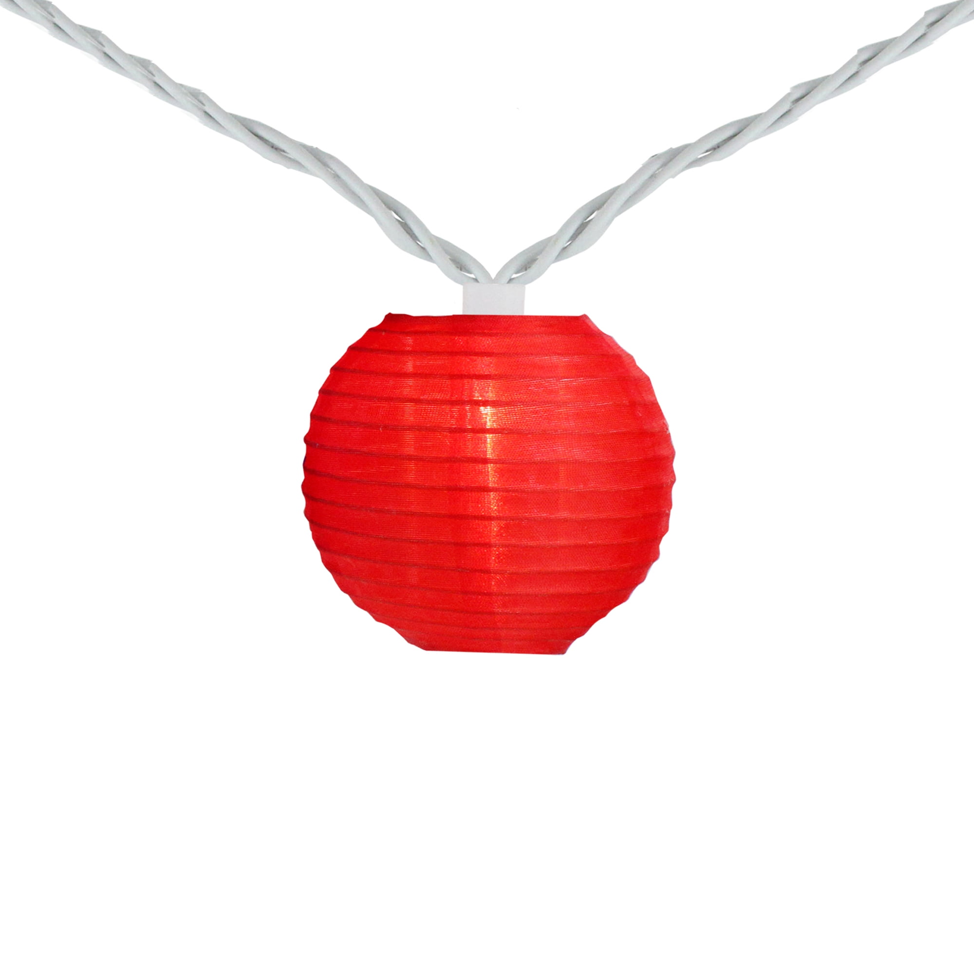 Set of 10 Red White and Blue Round Chinese Lantern Patio Lights - White Wire