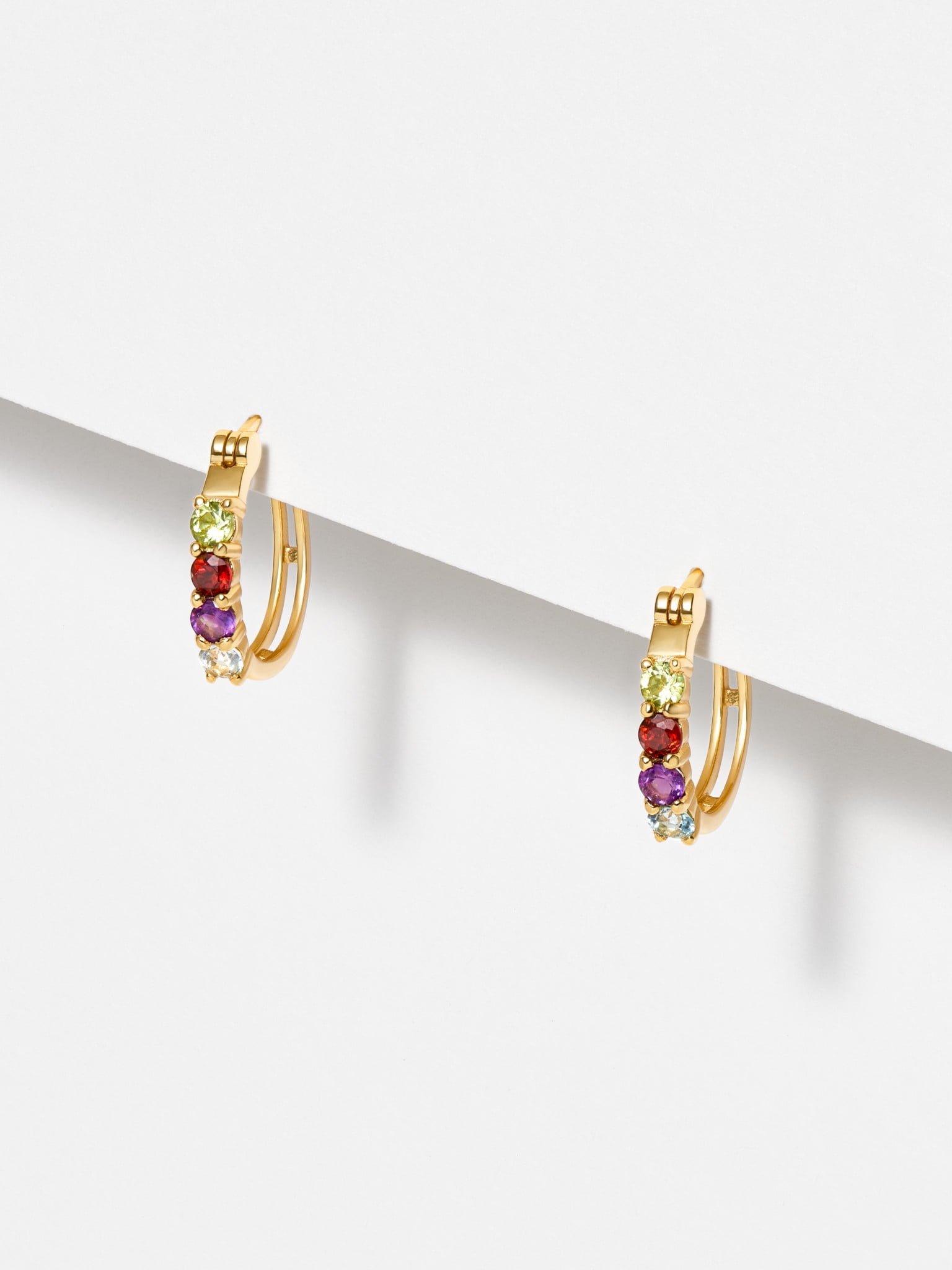 Gold over Sterling Silver Genuine Multi-Gemstone Huggie Hoops