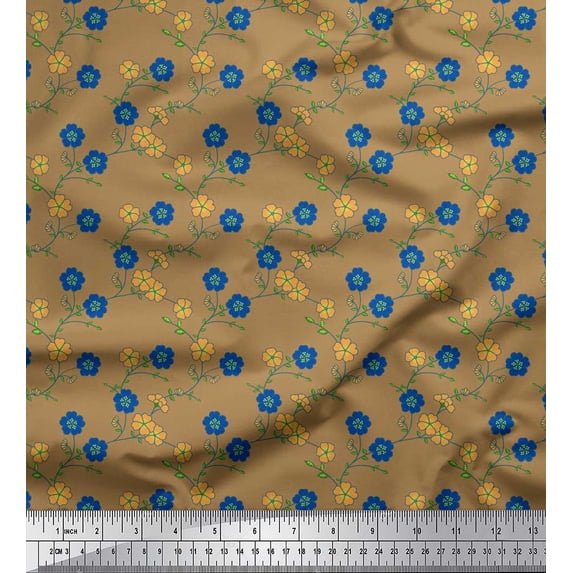 Soimoi Rayon Fabric Leaves & Floral Printed Fabric 1 Yard 56 Inch Wide