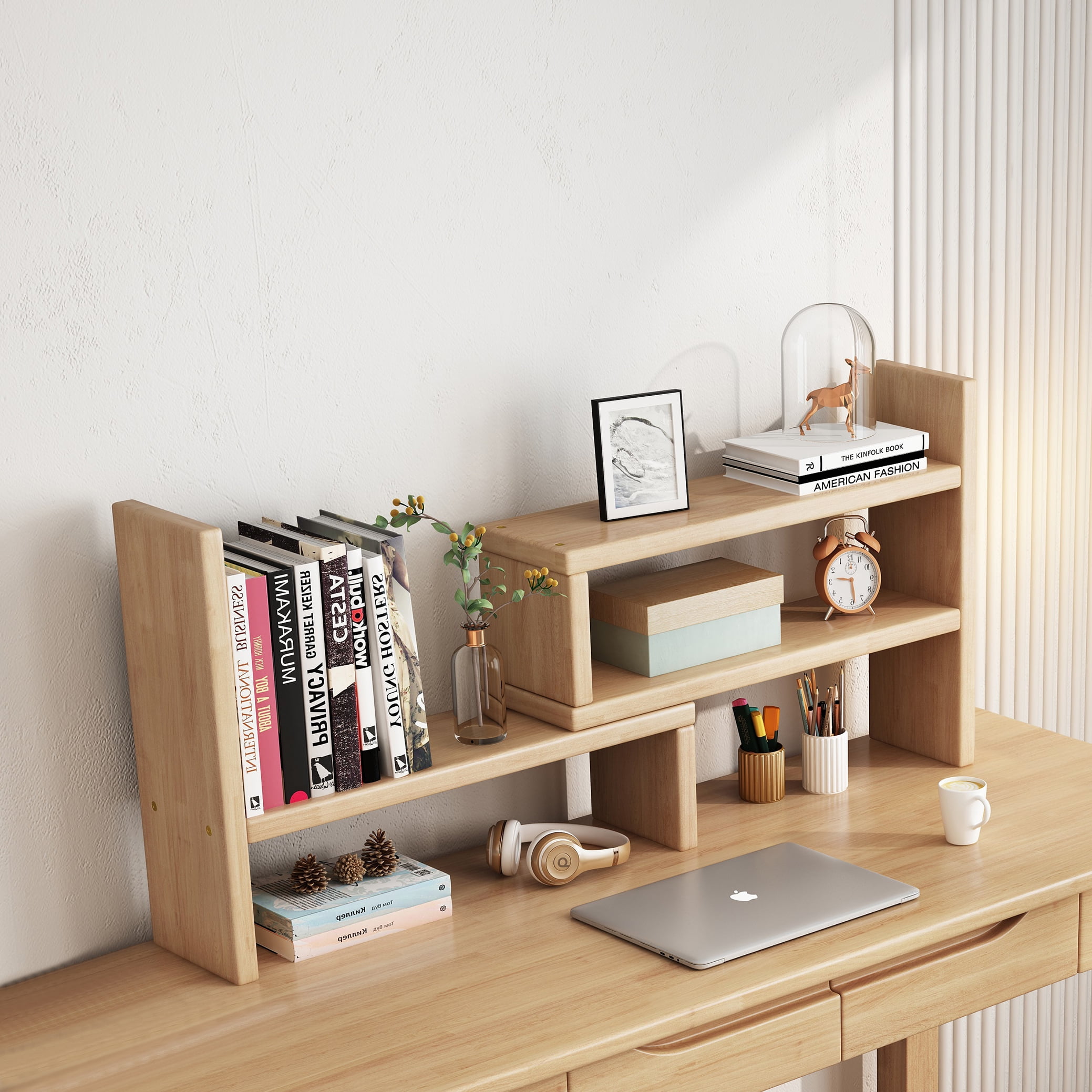 BALANBO Desktop Shelf Desk Hutch Desktop Shelves Adjustable wood Bookshelf Display Rack Nature
