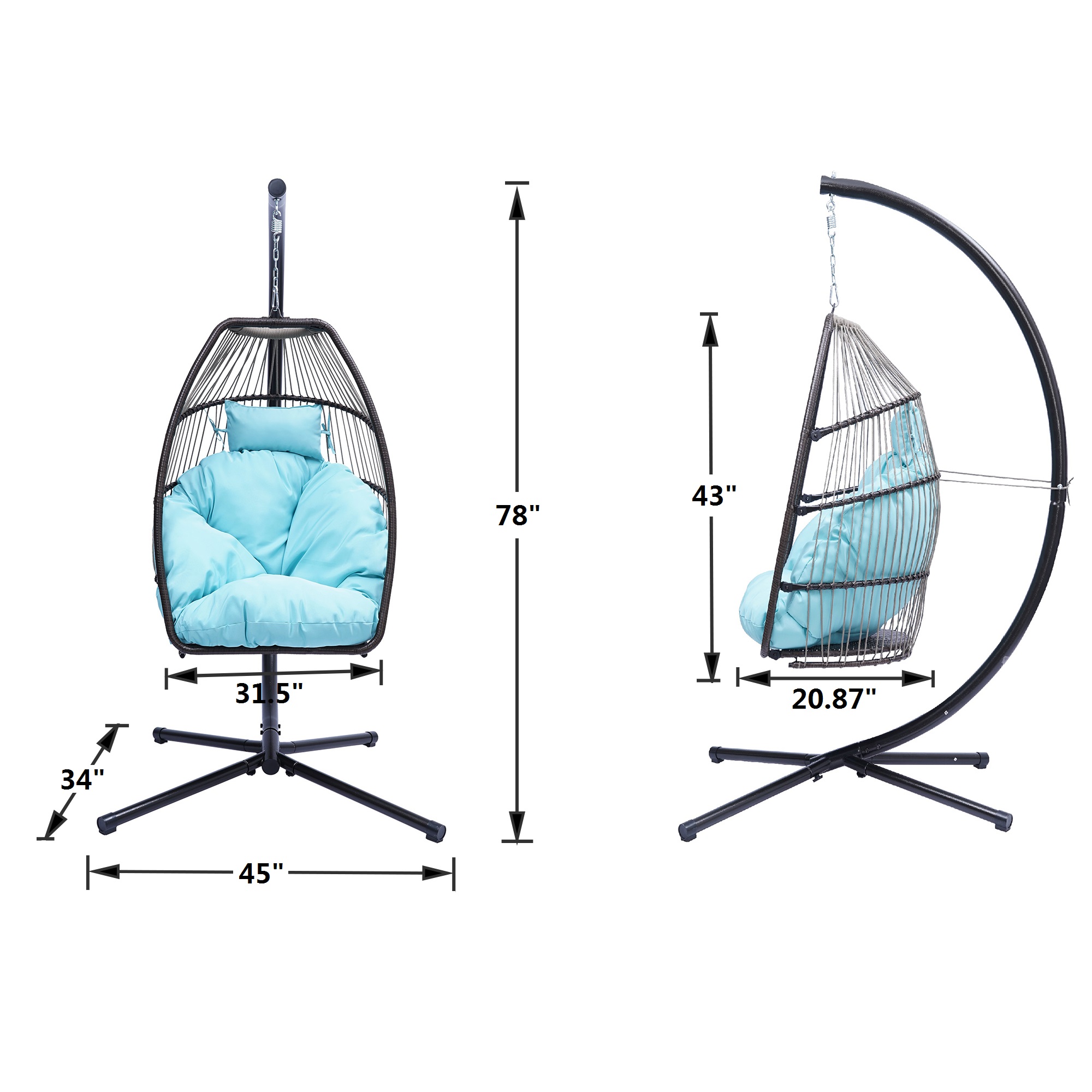 UHOMEPRO Wicker Hanging Egg Chair, Outdoor Patio Furniture with Light Gray Cushion, Hanging Egg Chair with Stand, Swinging Egg Chair, Outdoor Chair for Beach, Backyard, Pool, Balcony, Lawn, W11051 - image 4 of 6