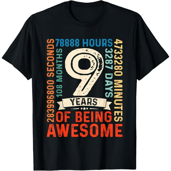 Nine 9yr Vintage 9th Birthday 9 Years Old Retro 108 Months T-Shirt