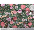 thumbnail image 2 of Soimoi Green Poly Georgette Fabric Leaves & Floral Watercolor Printed Fabric 1 Yard 52 Inch Wide, 2 of 3