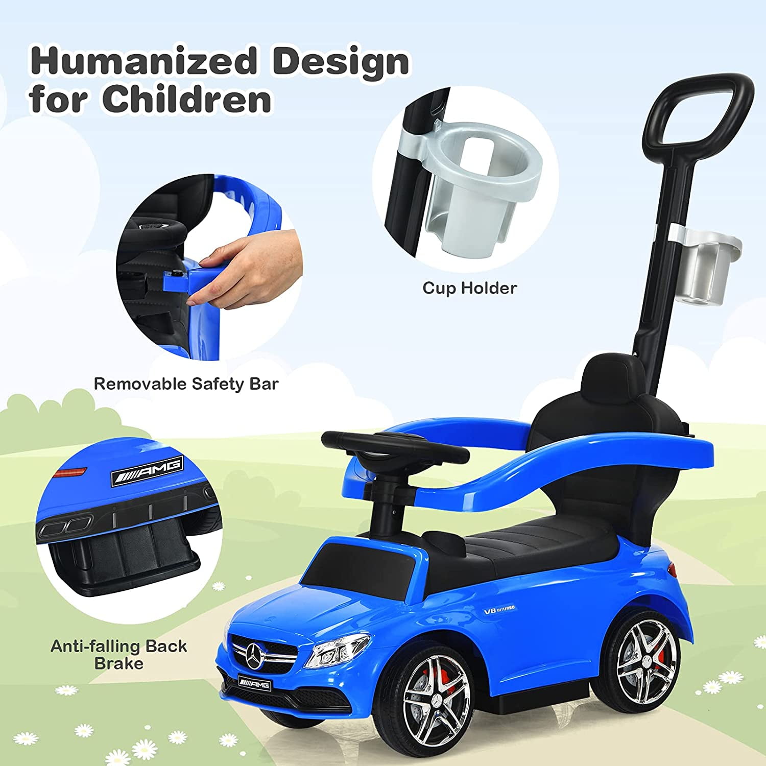 Private Jungle Kids Ride On Push Car, 3 in 1 Convertible Baby Toddler Stroller, Battery Powered Kids Electric Vehicles Toy for Children Boys & Girls