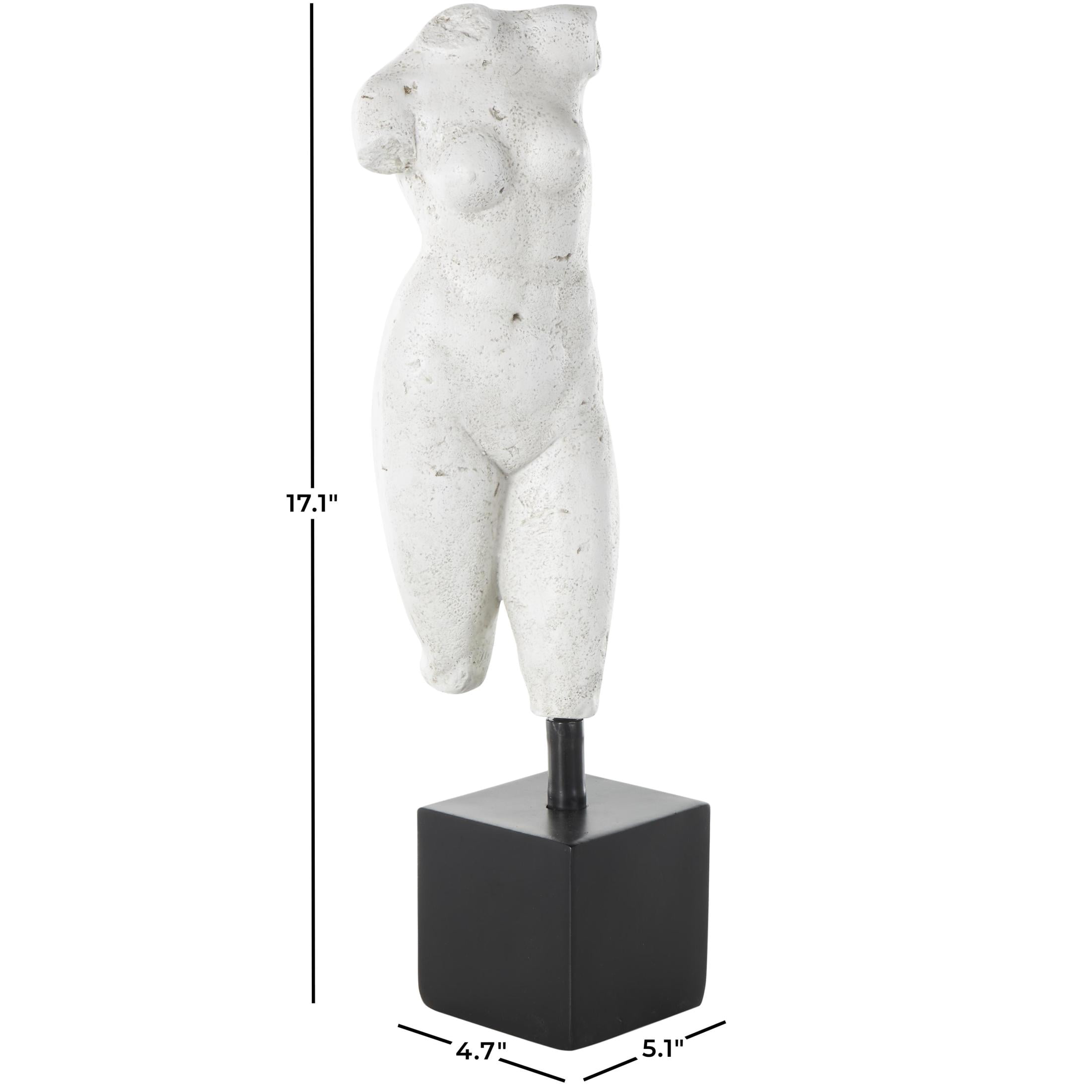 5" x 17" White Polystone People Sculpture with Black Square Base, by DecMode