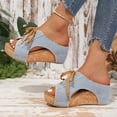 thumbnail image 4 of Rokment Retro Denim Platform Wedge Mules Dress Slides Sandals for Women Vintage Casual Canvas Lace up Chunky High Heels Walking Slip on Beach Summer Shoes Blue Size 9, 4 of 7