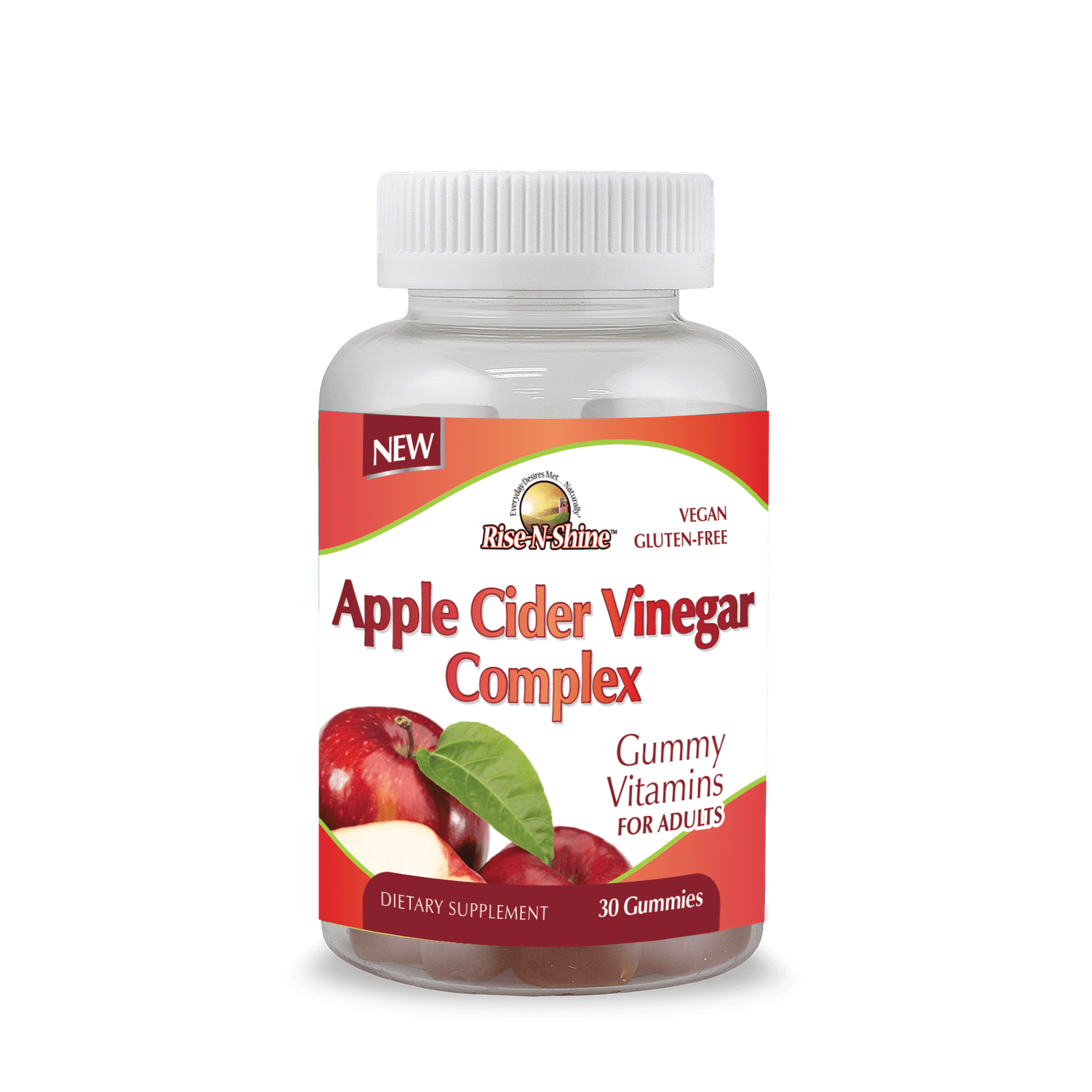Rise-N-Shine Apple Cider Vinegar Gummies with B12, Folic Acid, Pomegranate and Beet Juice, 30 Count