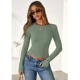 thumbnail image 3 of PRETTYGARDEN Women Summer Long Sleeve Shirts Ribbed Knit Crewneck Fitted Basic Tee Going Out Tops Casual Workout Outfits, 3 of 9