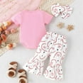 thumbnail image 4 of ANINEO Toddler Girls Boys Short Sleeve Baseball Letter Prints Romper Bodysuits Long Pants Headbands Outfits 3-6 Months, 4 of 9