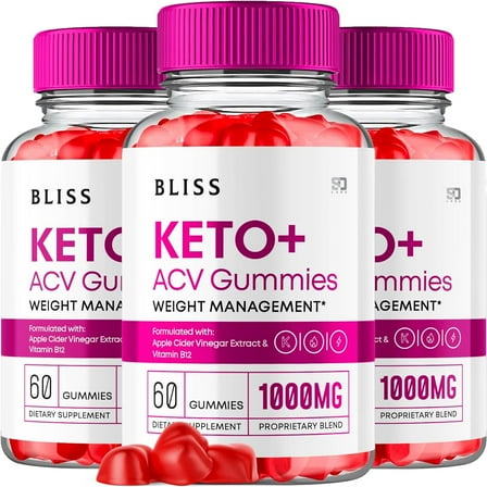 (3 Pack) Bliss Keto Gummies, Bliss Keto ACV Gummies Advanced 1000MG Formula, Bliss Apple Cider Vinegar Folate Vitamin B6 B12 Beet Root Pomegranate Vegan Non GMO Keto Supplement (180 Gummies)