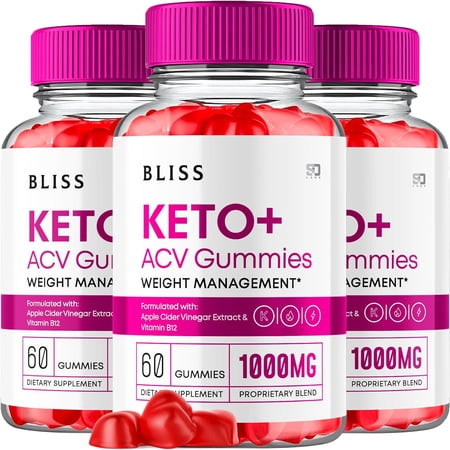 (3 Pack) Bliss Keto Gummies, Bliss Keto ACV Gummies Advanced 1000MG Formula, Bliss Apple Cider Vinegar Folate Vitamin B6 B12 Beet Root Pomegranate Vegan Non GMO Keto Supplement (180 Gummies)