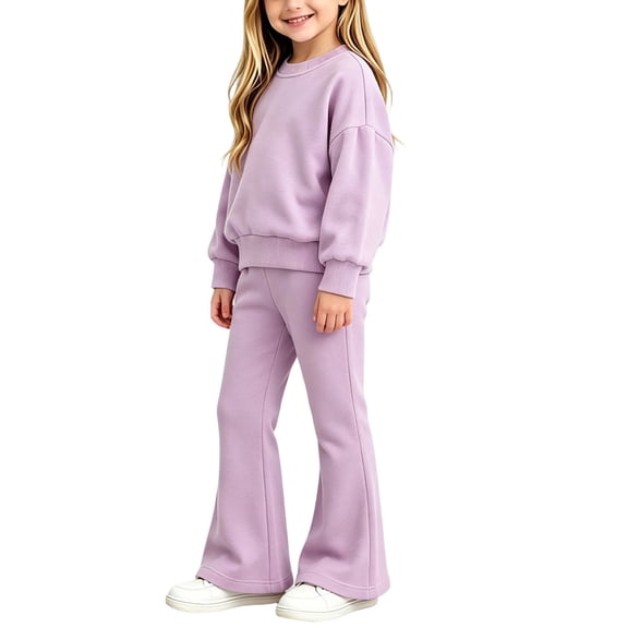 Atogsazn Toddler Baby Girls 2 Piece Clothes Set Kids Casual Long Sleeve Sweatshirt & Flare Leg Pants Outfit Purple 0-1Years Fashion