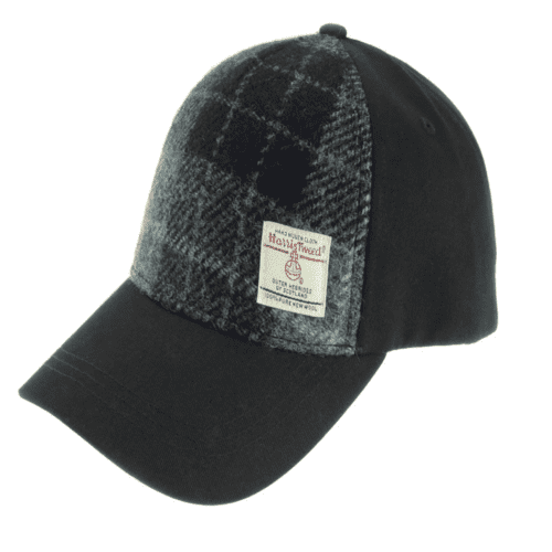 Baseball Cap with Harris Tweed(Grey/black tartan)