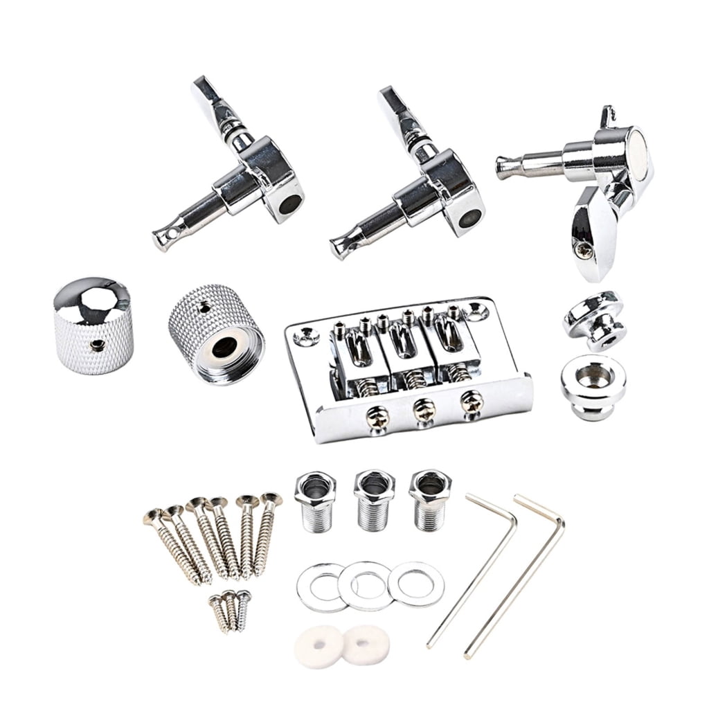 3 String Electric Guitar Bridge Upgrade With Tuning Pegs Control Knobs And Locking Screw Assembly