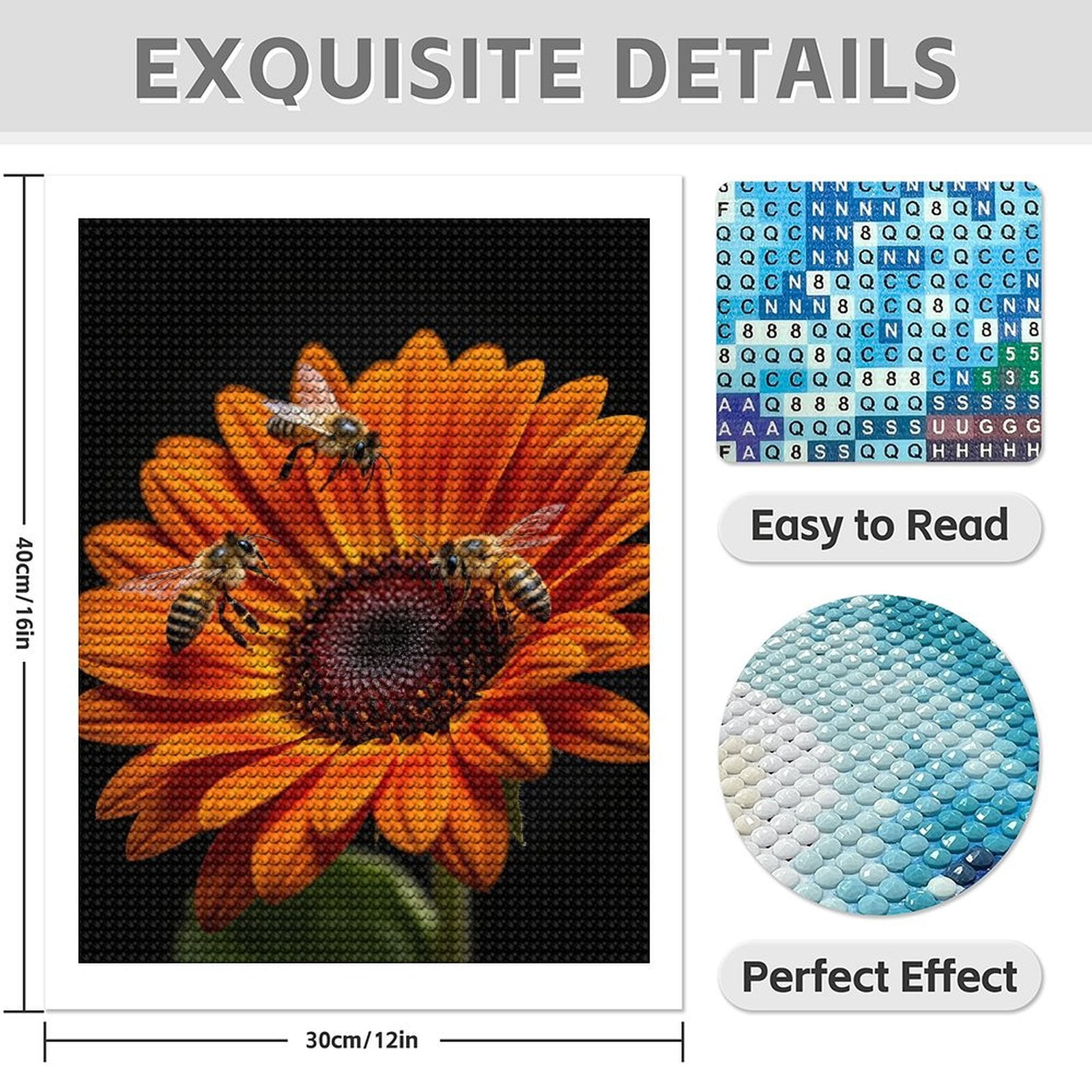 Diamond Art Kit for Adults, Orange Flower Bees Gathering Diamond Painting for Adults Beginners, 5D DIY Diamond Art Painting Kits, Colorful Diamond Painting Craft for Home Decor 12x16