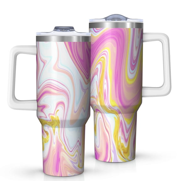 40oz Tumbler with Handle and Straw, Vacuum Insulated Stainless Steel Travel Mug, Fits Car Cup Holder, Liquid & Marble Print